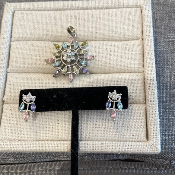 Multi colour stone pendant and earring set - Picture 4 of 6